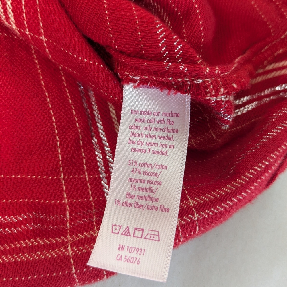 Justice Perfect Plaid Top Girl's Sz 14 Flannel Red Metallic Christmas Shirt Y-2 - Picture 8 of 8